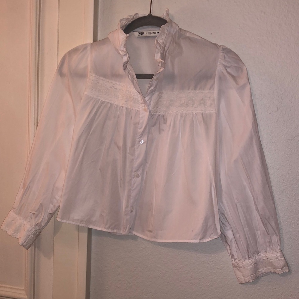 Zara White Puff Sleeve Blouse
